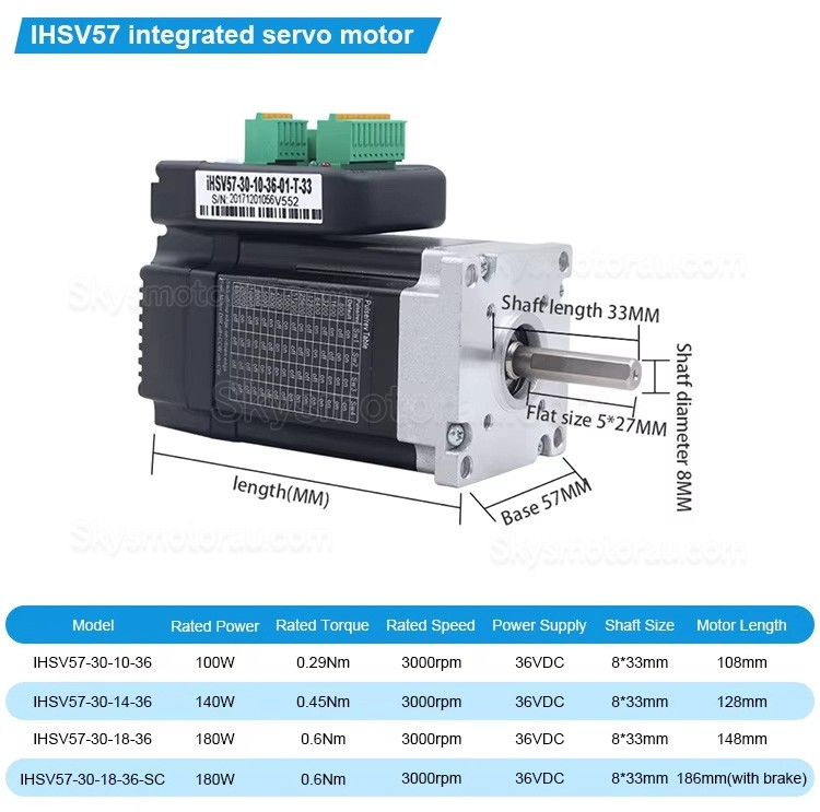 Nema 23 60mm 36V 100W Integrated AC Servo Motor JMC iHSV57-30-10-36 0.29N.m 3.5A 3000RPM